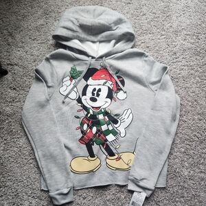 Disney Christmas Mickey Mouse Hoodie - Heather gray - NEW - nwt - Juniors Size L